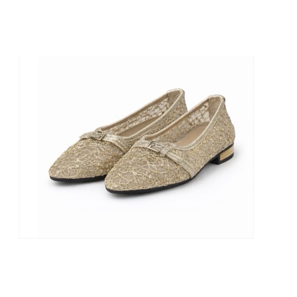 Women's Gold lace Ballet Flats Size 42.  Sparkle Mesh Slip On [Q]